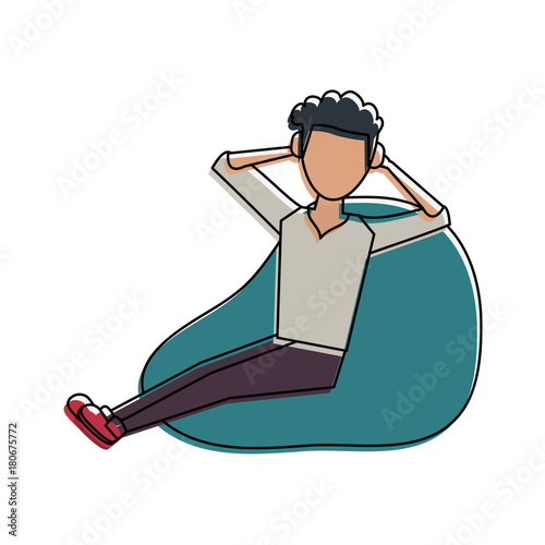 Young man sitting on bean bag icon vector illustration graphic design