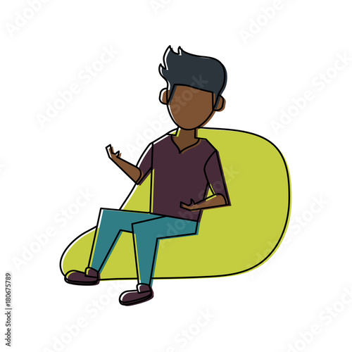 Young man sitting on bean bag icon vector illustration graphic design