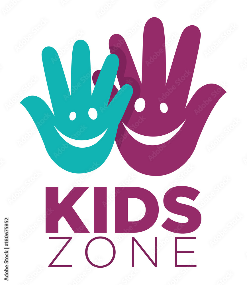 Obraz premium Kid zone playground or children education calssroom vector letters hands smile icon