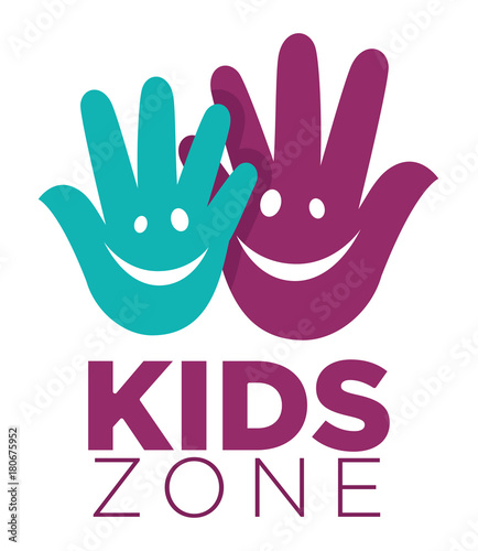 Kid zone playground or children education calssroom vector letters hands smile icon