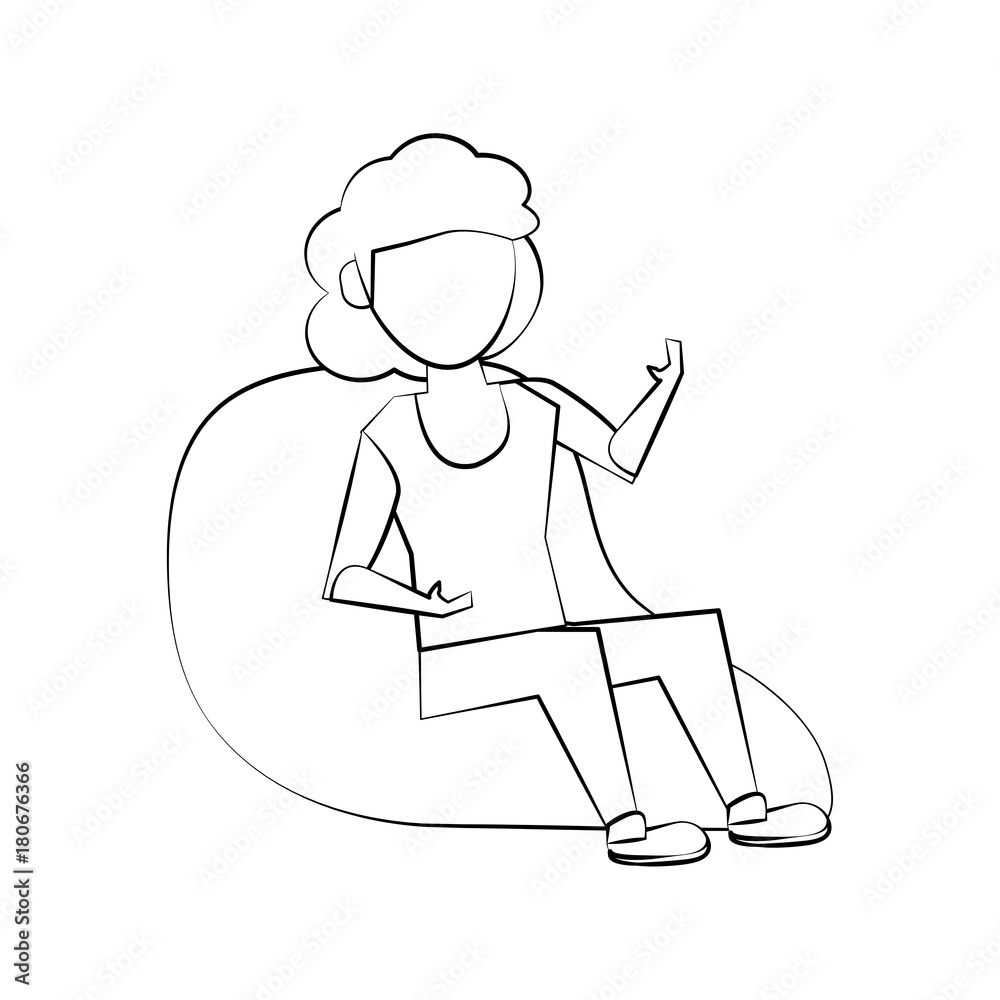 Young woman sitting on bean bag icon vector illustration graphic design