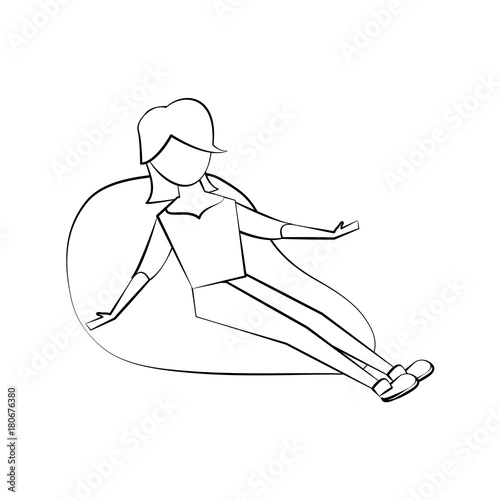 Young woman sitting on bean bag icon vector illustration graphic design