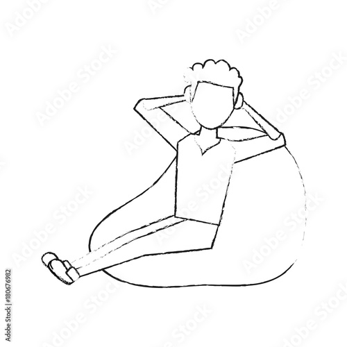 Young man sitting on bean bag icon vector illustration graphic design