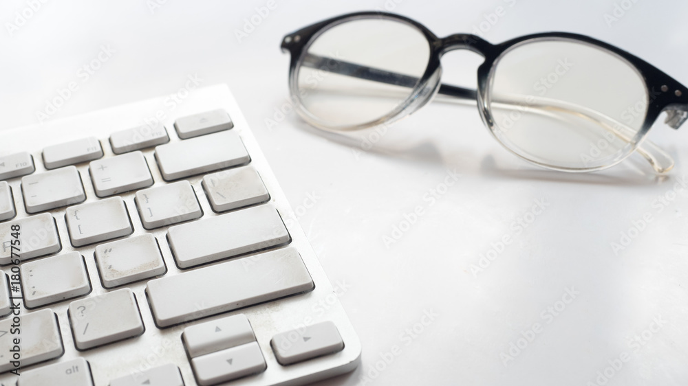 keyboard topview with glasses keyboard topview with glasses