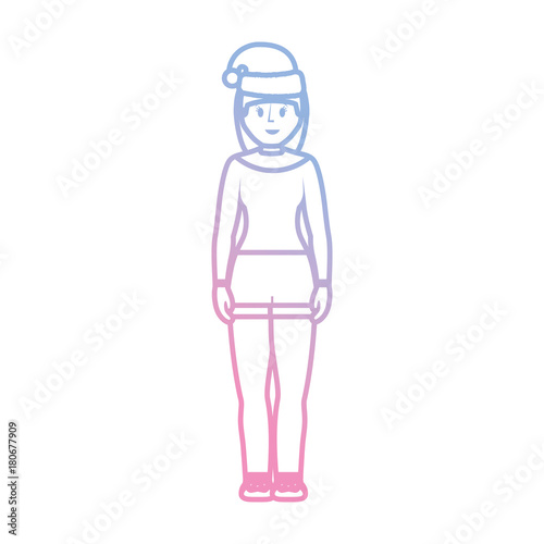 woman stading with christmas hat icon over white background vector illustration