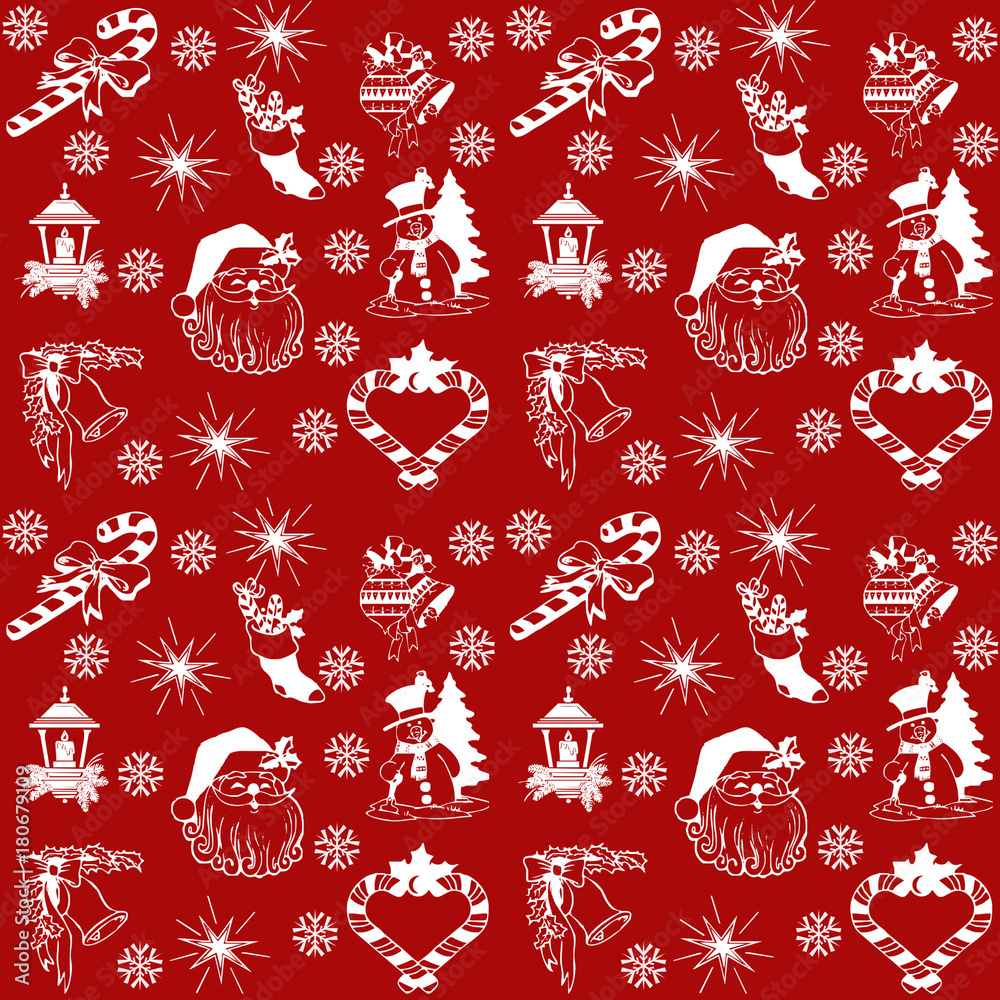 Naklejka premium Christmas white pattern on red background