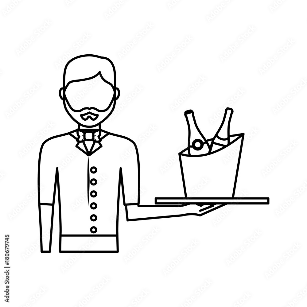 bartender holding a tray with drinks icon over white background vector illustration bartender holding a tray with drinks icon over white background vector illustration