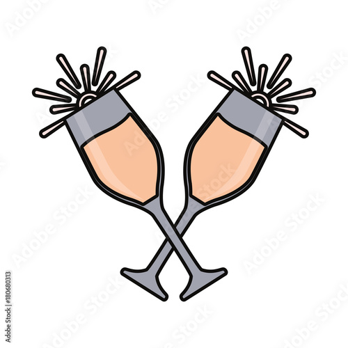 two clinking Champagne Glasses icon over white background vector illustration