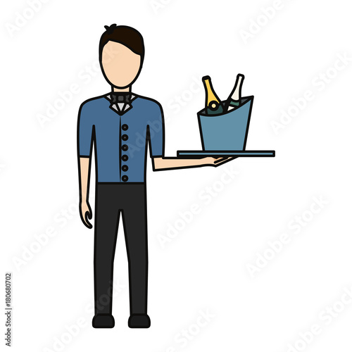 bartender holding a tray with drinks icon over white background colorful design vector illustration