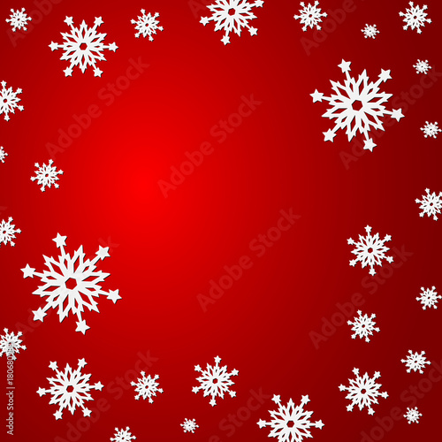 Red Christmas background with paper snowflakes.