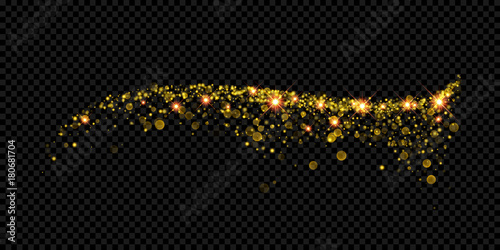 Christmas holiday golden glitter background template of sparkling gold particles. Vector glittering shimmer wave and shiny light effect on black premium luxury background for New Year Christmas design