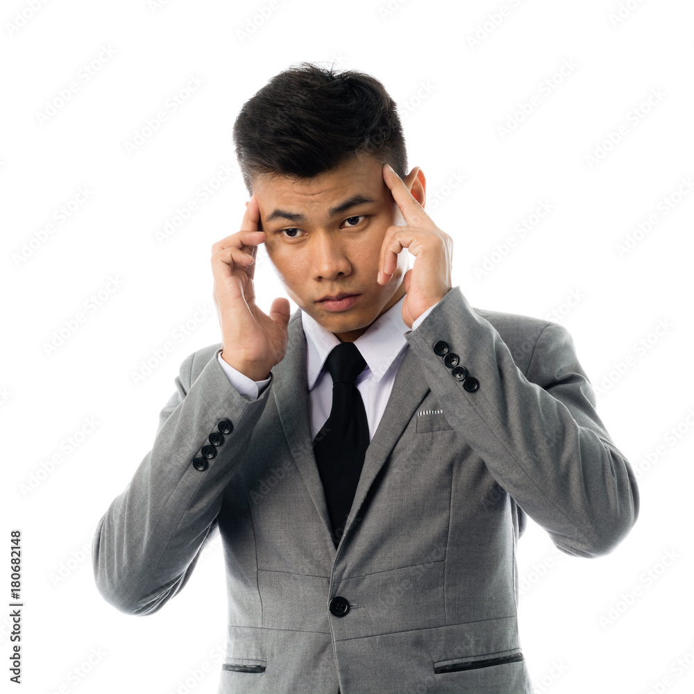 Portrait of a business man thinking with suit. Isolated on white background Portrait of a business man thinking with suit. Isolated on white background
