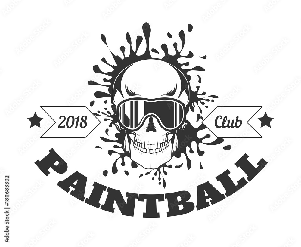Fototapeta premium Paintball club 2018 monochrome logotype with skull in mask
