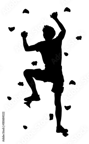 Extreme sportsman climb without roop. Man climbing vector silhouette illustration, isolated on background. Sport weekend action in adventure park. Rock wall for fun. Tough and healthy discipline. 