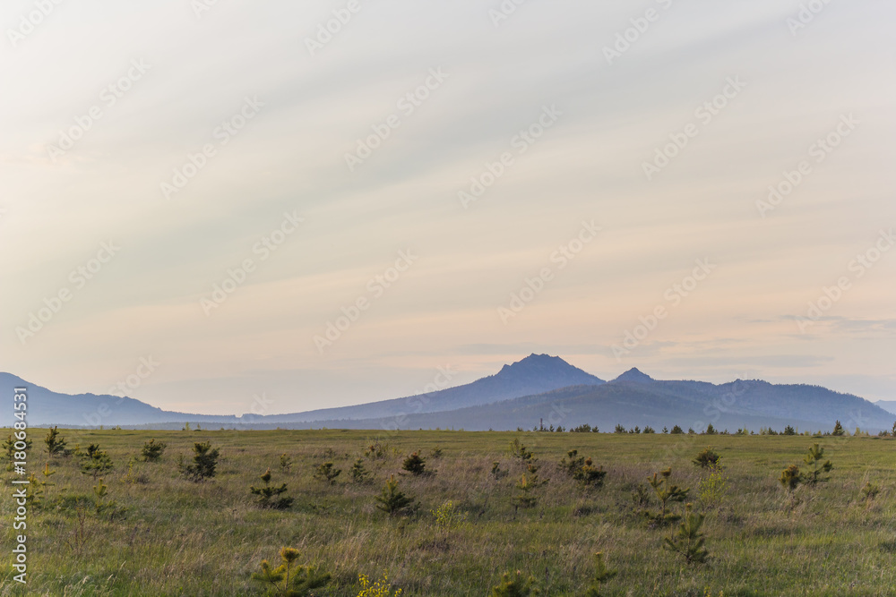 Landscape with the Ural mountains at sunset. Russia, Bashkortostan Landscape with the Ural mountains at sunset. Russia, Bashkortostan