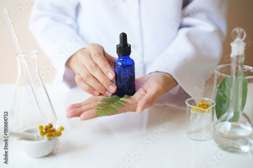 the scientist,dermatologist testing the organic natural product