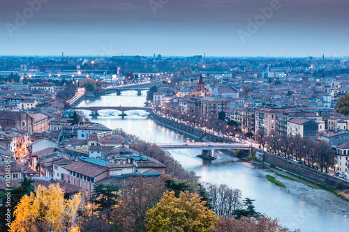 Beautiful cityscape, view of the river in Verona during sunset. Italy is a popular destination for travel