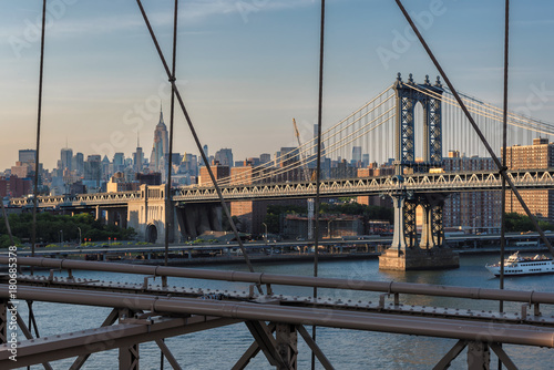 New York skyline from Brooklyn bridge. 