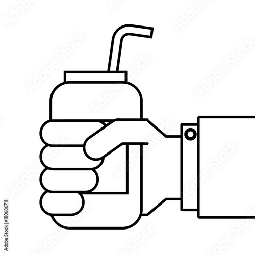 hand holding drink energy can straw vector illustration