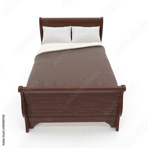 wooden bed isolated on white. 3D illustration
