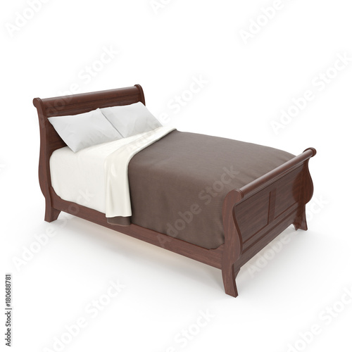 wooden bed isolated on white. 3D illustration