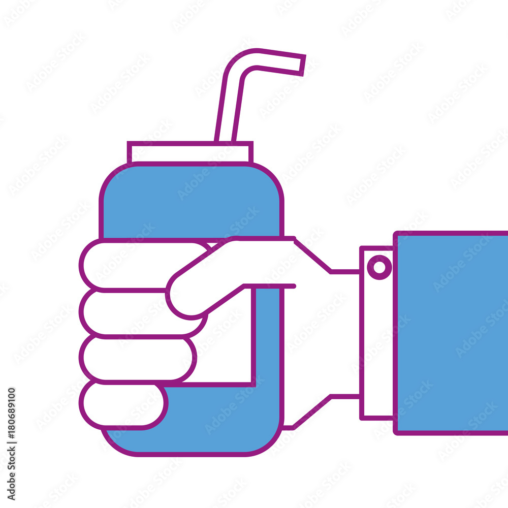 hand holding drink energy can straw vector illustration hand holding drink energy can straw vector illustration
