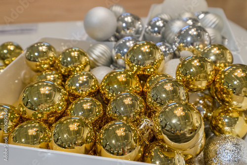 Christmas balls gold and silver background