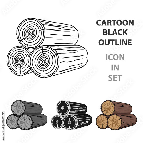 Stack of logs icon in cartoon style isolated on white background. Sawmill and timber symbol stock vector illustration.