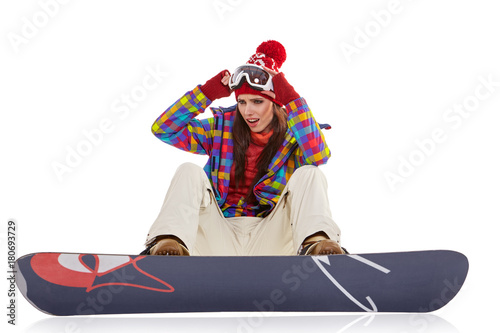 Woman with a snowboard. Winter sport concept