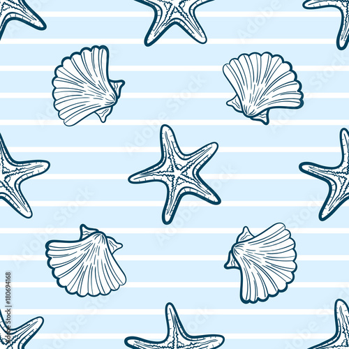 Seashells And Starfishes Seamless Pattern