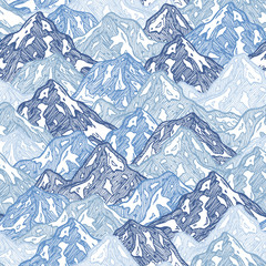 Papier peint photo Paysage patrons Sommets montagneux ludiques illustrés  © Maria