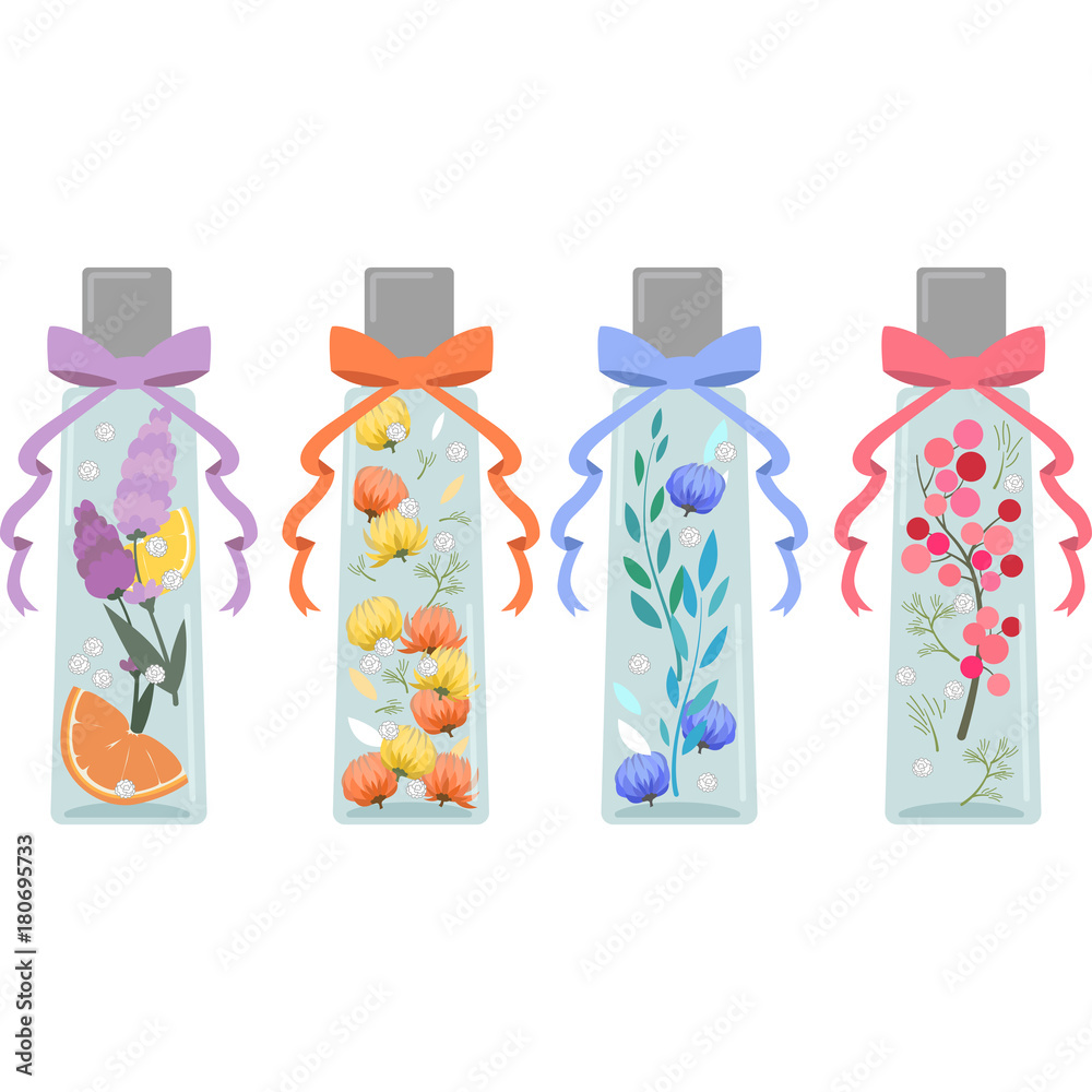 ハーバリウムのイラストセット 角型瓶 Stock Vector Adobe Stock