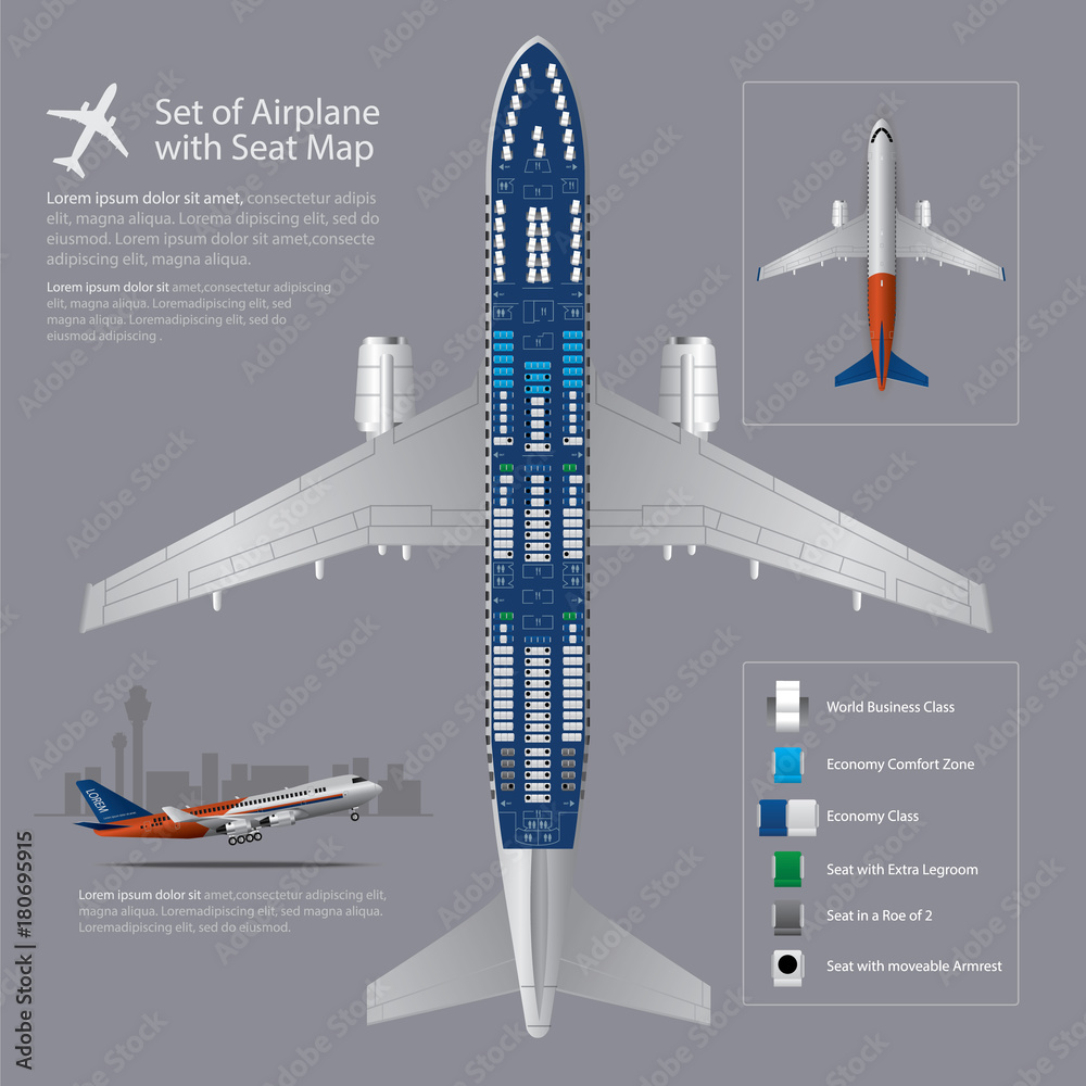 Set of Airplane with Seat Map Isolated Vector Illustration Stock Vector ...