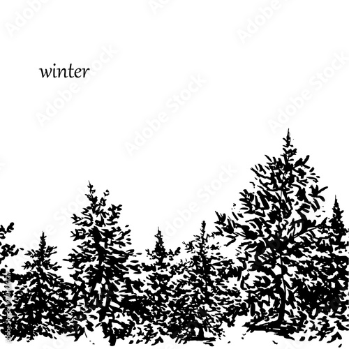 Ink Fir forest vector background