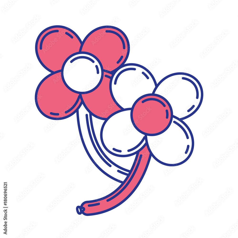 balloons in two flowers shape with petals and stem vector illustration balloons in two flowers shape with petals and stem vector illustration