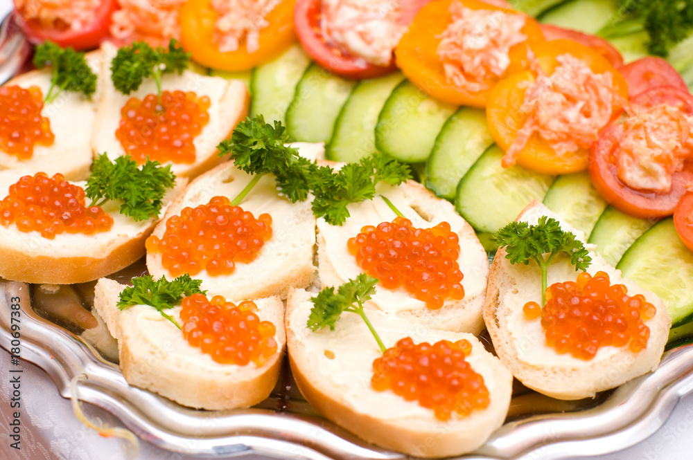 bread with red caviar bread with red caviar