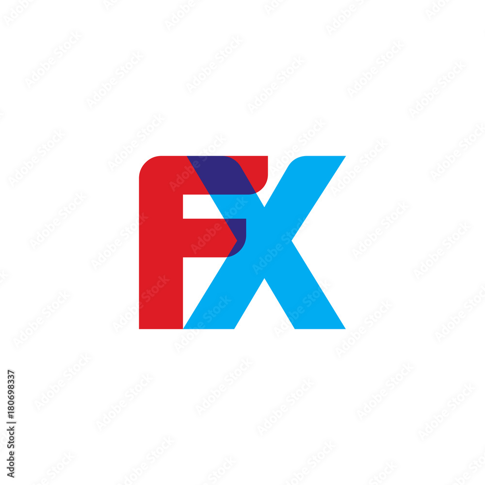 Initial letter FX, overlapping transparent uppercase logo, modern red blue  color Stock Vector