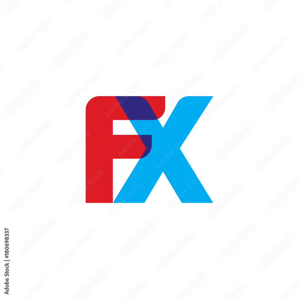 Initial letter FX, overlapping transparent uppercase logo, modern red blue color Initial letter FX, overlapping transparent uppercase logo, modern red blue color