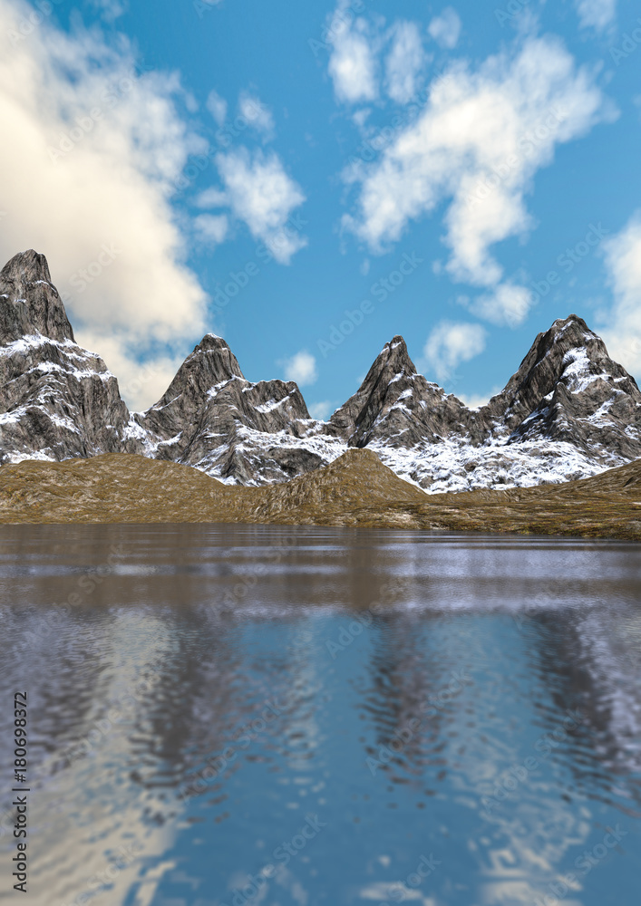 3D Rendering Mountain Lake