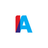 Initial letter IA, overlapping transparent uppercase logo, modern red blue color