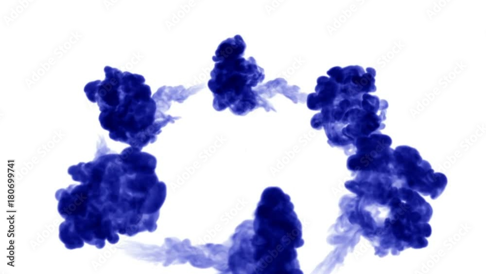 Overhead shot of isolated blue inks on white forming a circle. Blue colour swirls in water and move in slow motion. Use for inky background or backdrop with smoke or ink effects Overhead shot of isolated blue inks on white forming a circle. Blue colour swirls in water and move in slow motion. Use for inky background or backdrop with smoke or ink effects