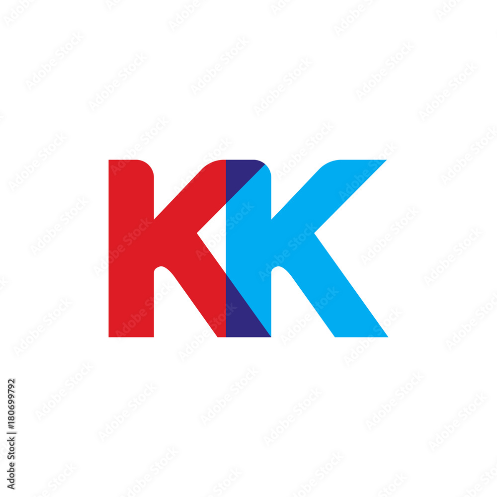 Initial letter KK, overlapping transparent uppercase logo, modern red blue color