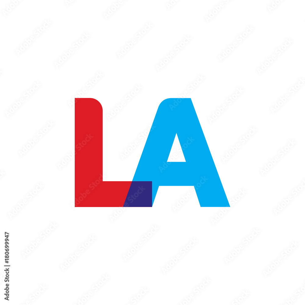 Initial letter LA, overlapping transparent uppercase logo, modern red blue color