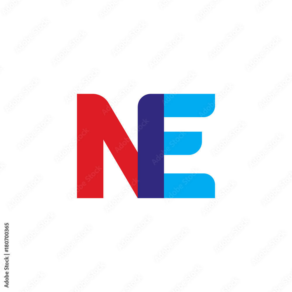 Initial letter NE, overlapping transparent uppercase logo, modern red blue color
