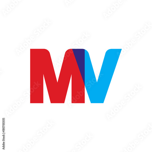 Initial letter MV, overlapping transparent uppercase logo, modern red blue color