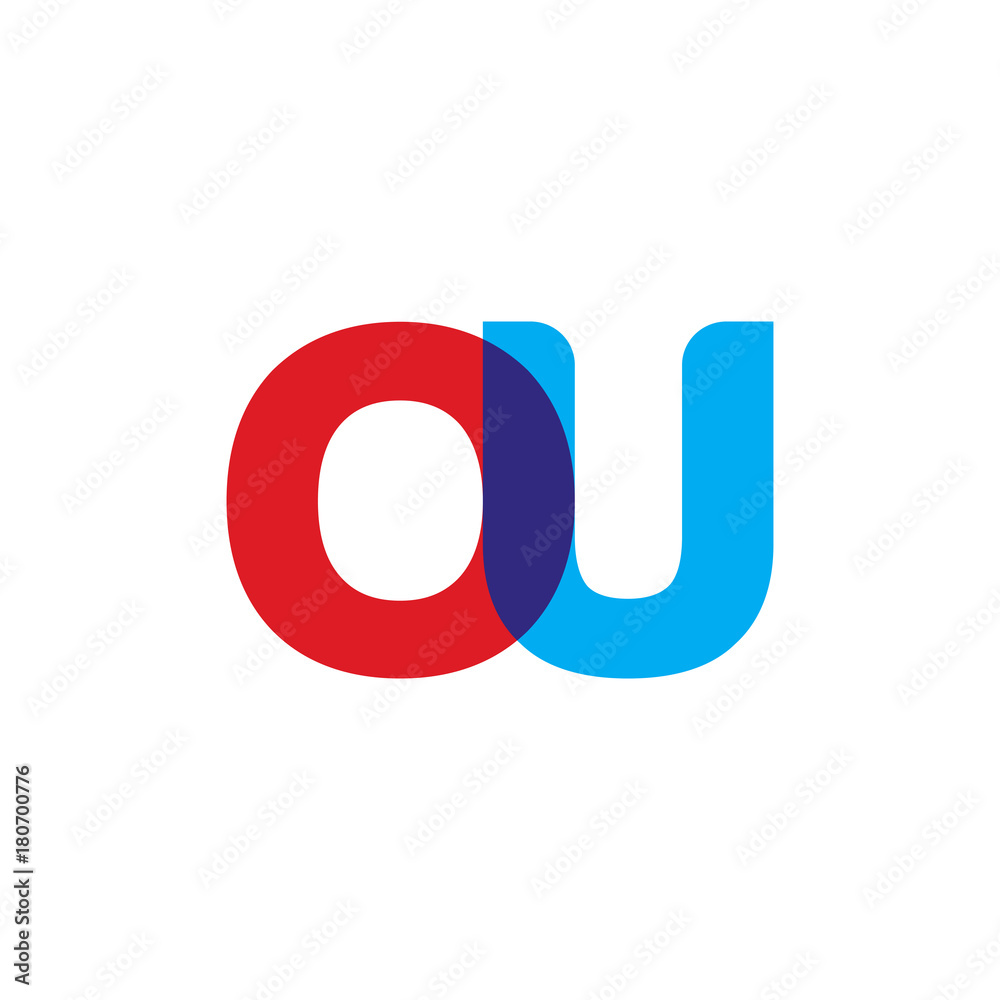 Initial letter OU, overlapping transparent uppercase logo, modern red blue color