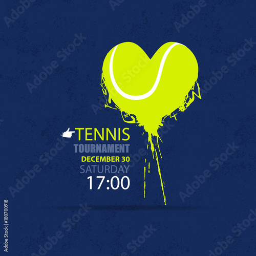 Vector illustration for tennis. Ball, shape heart, love. Grunge style.