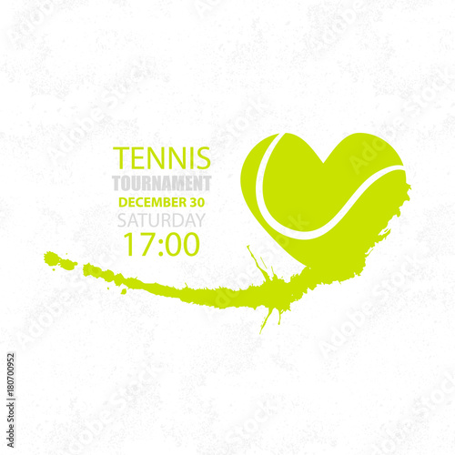 Tennis sport, ball heart, game graphic design. Retro, spray, hand drawing.