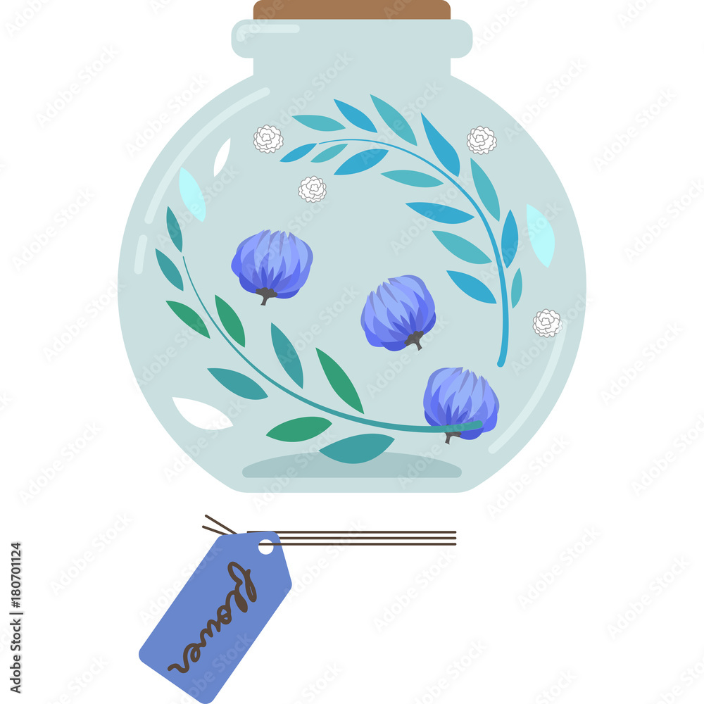 ハーバリウムのイラスト 丸型 青 Stock ベクター Adobe Stock