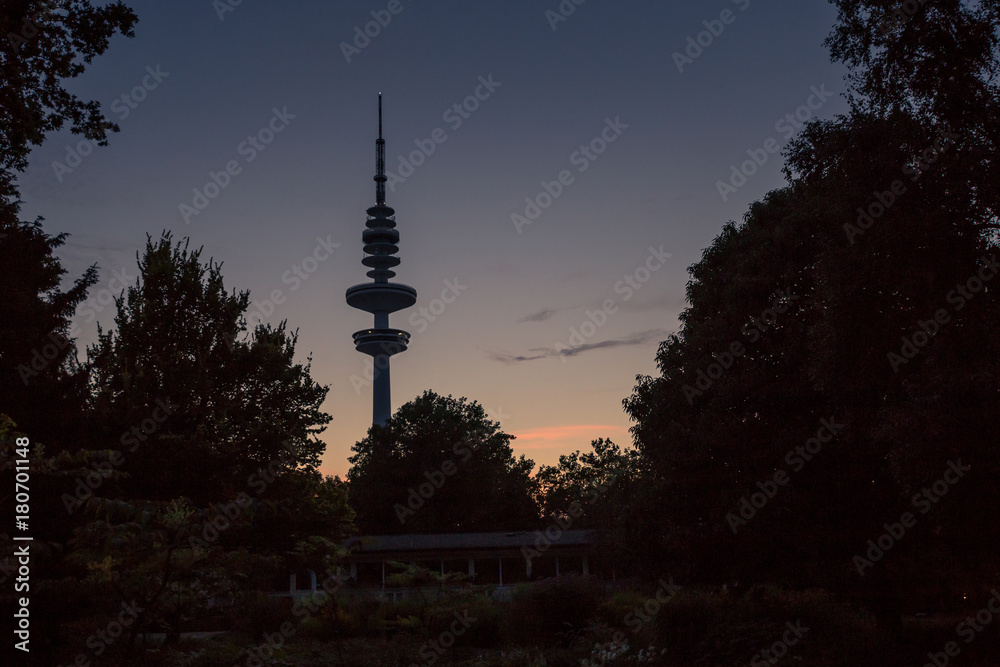 Obraz premium Television Tower during Sunset in Hamburg, Germany, Europe